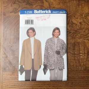 UNCUT Butterick 5298 Fast & Easy Loose Jacket Sewing Pattern Size 8 10 12
